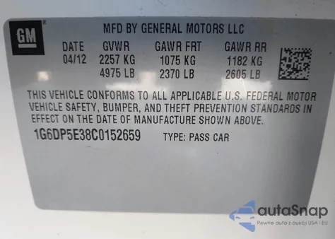 2012 Cadillac Cts Premium from USA, damaged, VIN 1G6DP5E38C0152659